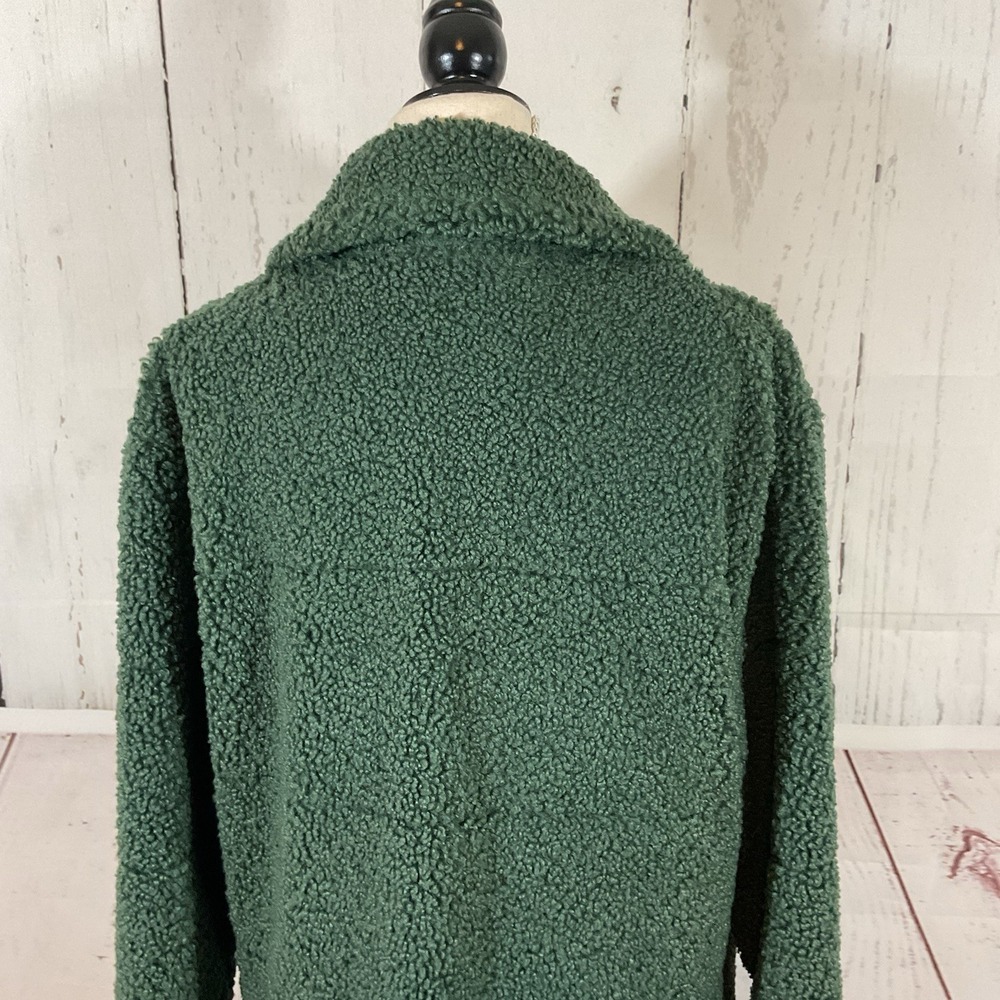 Monrow Teddy Coat Women L Green Faux Fur Sherpa Mid Length Chic Edgy Mob Wife - Picture 12 of 15